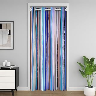 Castle Fairy Stripes Door Curtain for Closet and Room Divider,Tie Dyed Striped Printed Closet Doors Cover Curtains for Privacy,Modern Abstract Lines Room Divider Curtain 1 Panel,52" W X 80" L