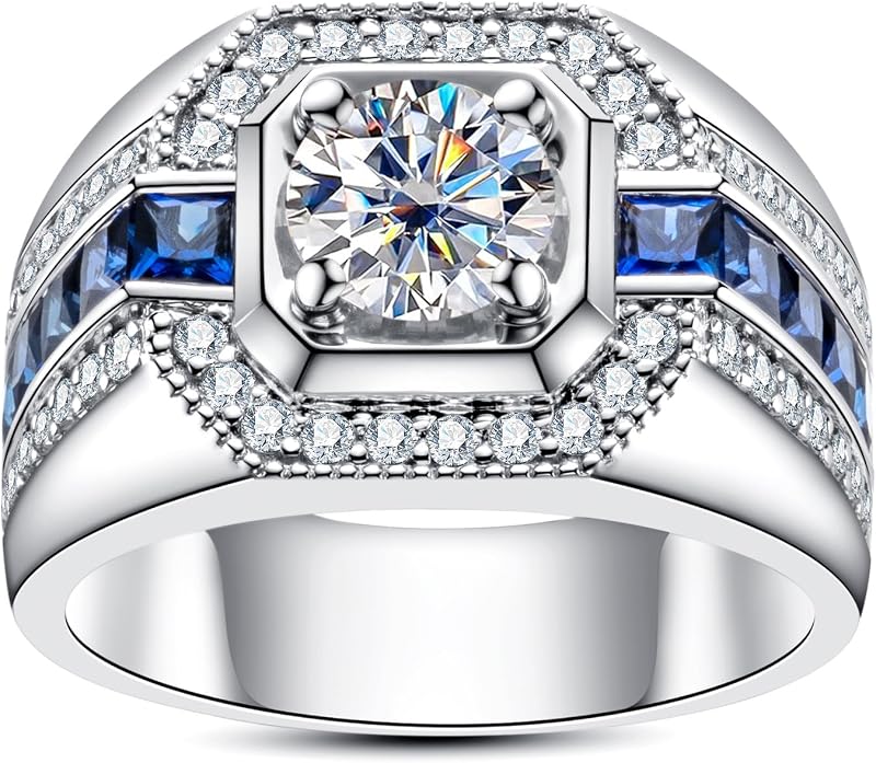 AnuClub Moissanite Wedding Rings for Men 2.68cttw D Color VVS1 925 Sterling Silver Engagement Promise Anniversary Band Ring with Certificate