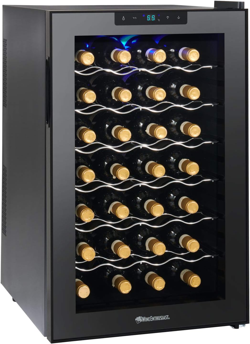 Wine Enthusiast Silent 28 Bottle Wine Refrigerator - Freestanding Touchscreen Wine Cooler, Black