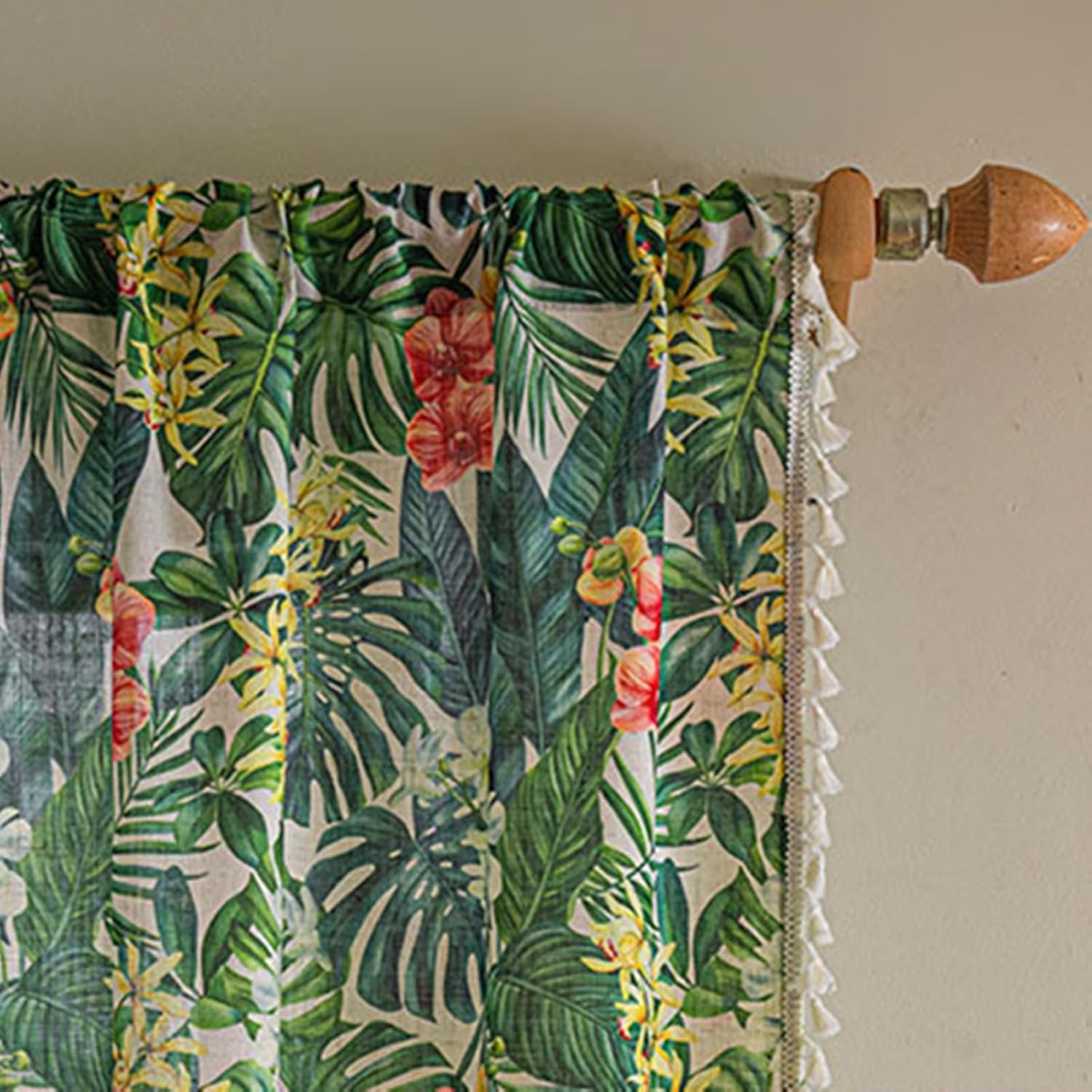 Deeprove Boho Curtains 2 Panels for Bedroom Living Room 84 inches Long Bohemian Light-Filtering Linen Look Leaf Floral Print Farmhouse Aesthetics Privacy Vintage Chic Window Decor 52W x 84L