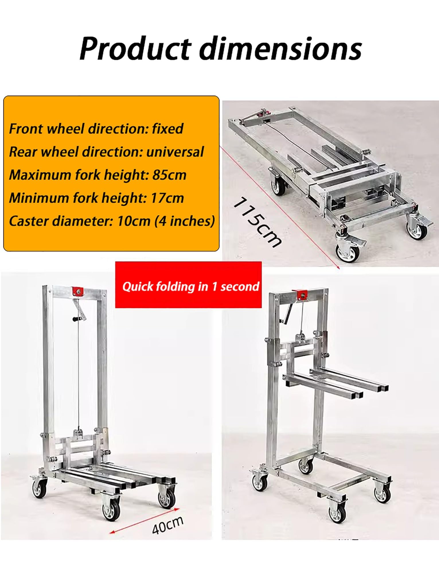 Apilador manual de carretilla elevadora, carretilla elevadora de manivela resistente con diseño plegable para garaje doméstico, almacén y supermercado, capacidad de 130 libras