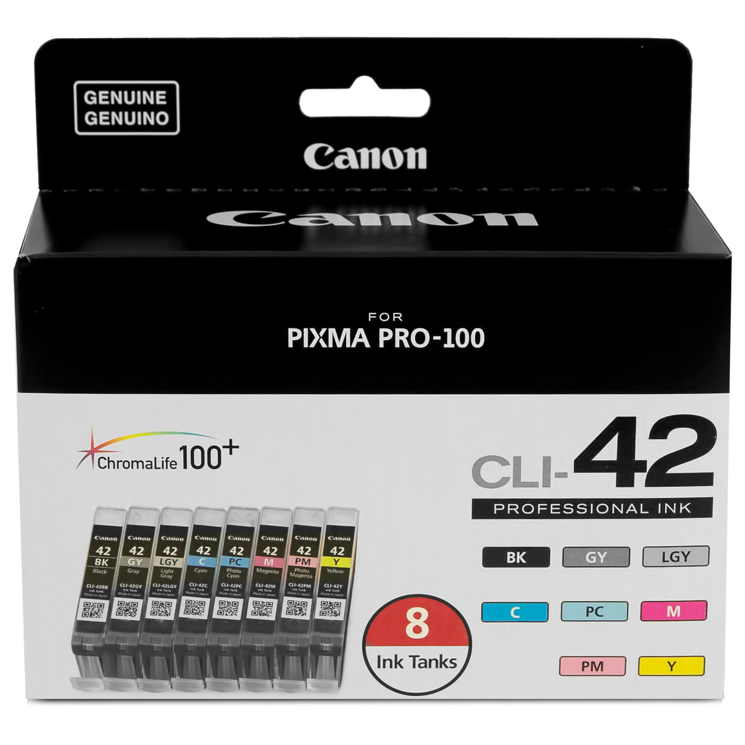 canon cli-42 genuine eight color pack compatible with pixma pro-100 printers