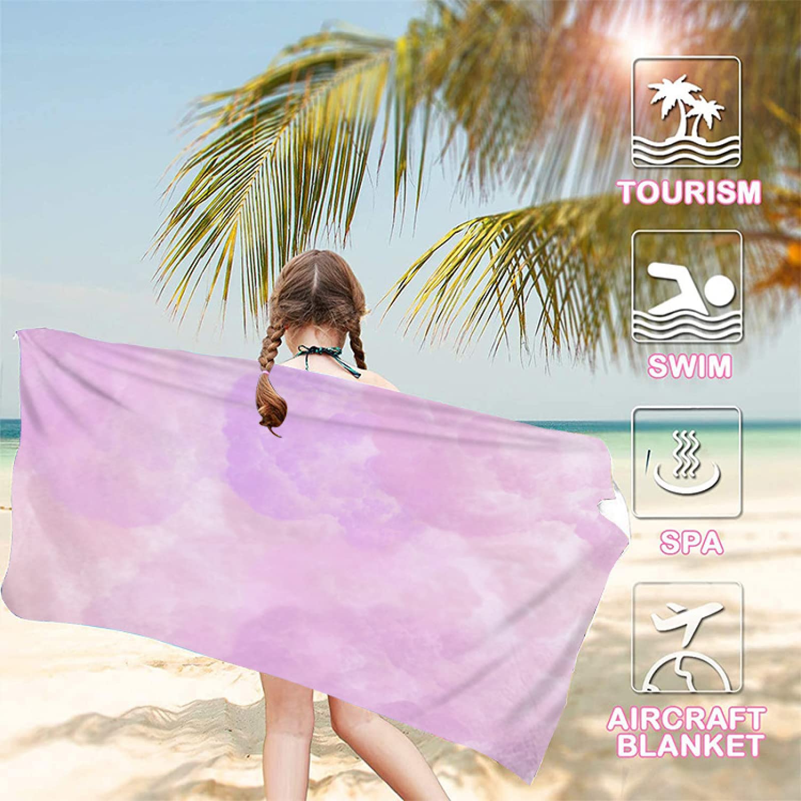 Ręcznik plażowy 200 x 200 cm, fioletowy ręcznik z mikrofibry dla dorosłych kobiet mężczyzn, ręcznik na siłownię do podróży, pływania, na kemping, ręczniki plażowe, szybkoschnące i nie zawierają