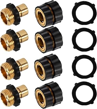 Xiny Tool 3/4 Inch Garden Hose Quick Connect, Quick Connect Garden Hose Fittings, Male and Female Water Quick Release Hose Connector 4 Pack