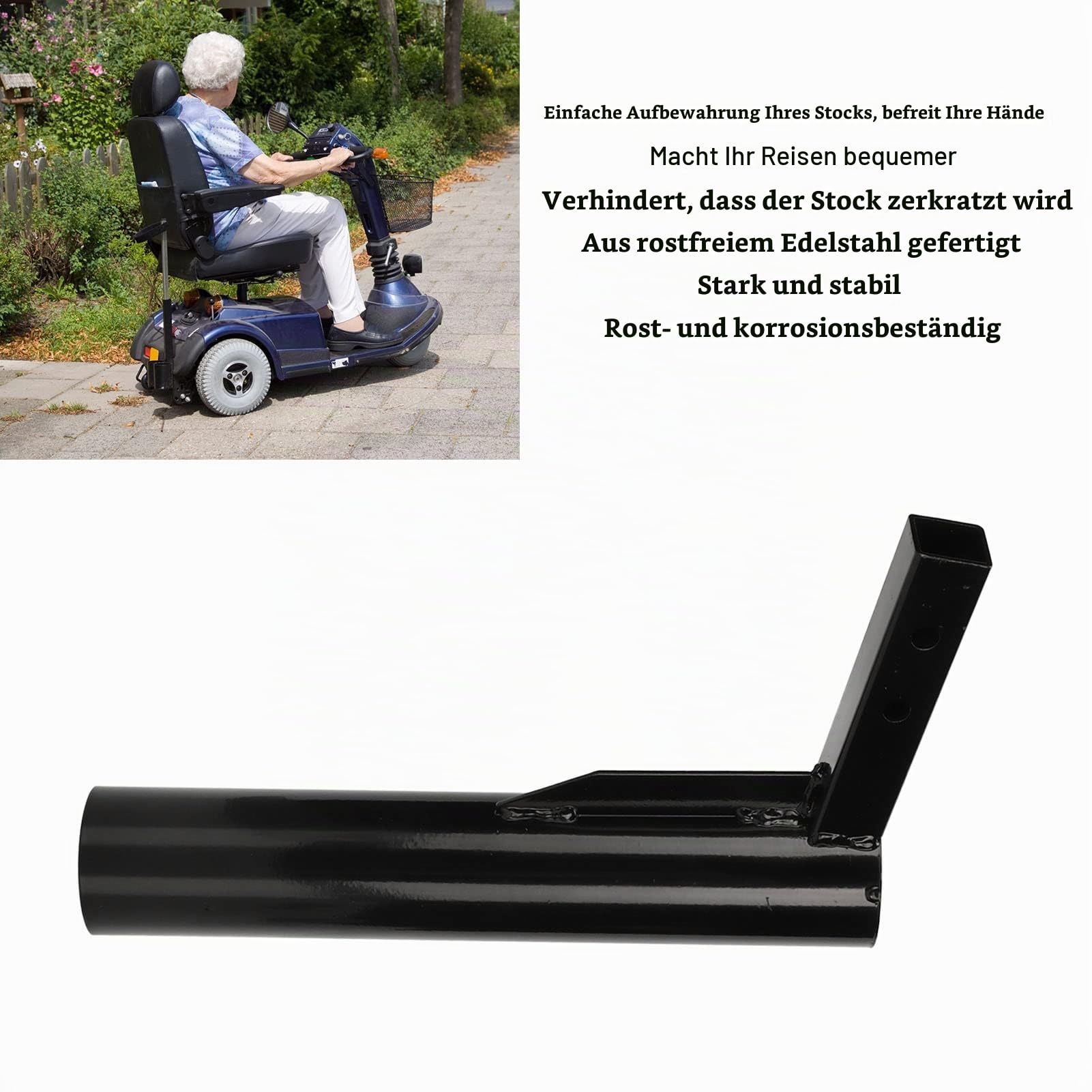 Rollator Stockhalter, Stockhalter aus Metall für Roller und Elektrische Stühle, Stockhalter Stützzubehör für Rollstühle Gehhilfen