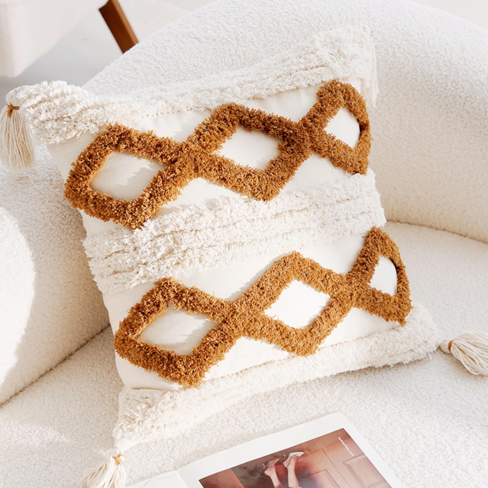 Housse de coussin bleu canapé taie oreiller carrée décorative tuftée