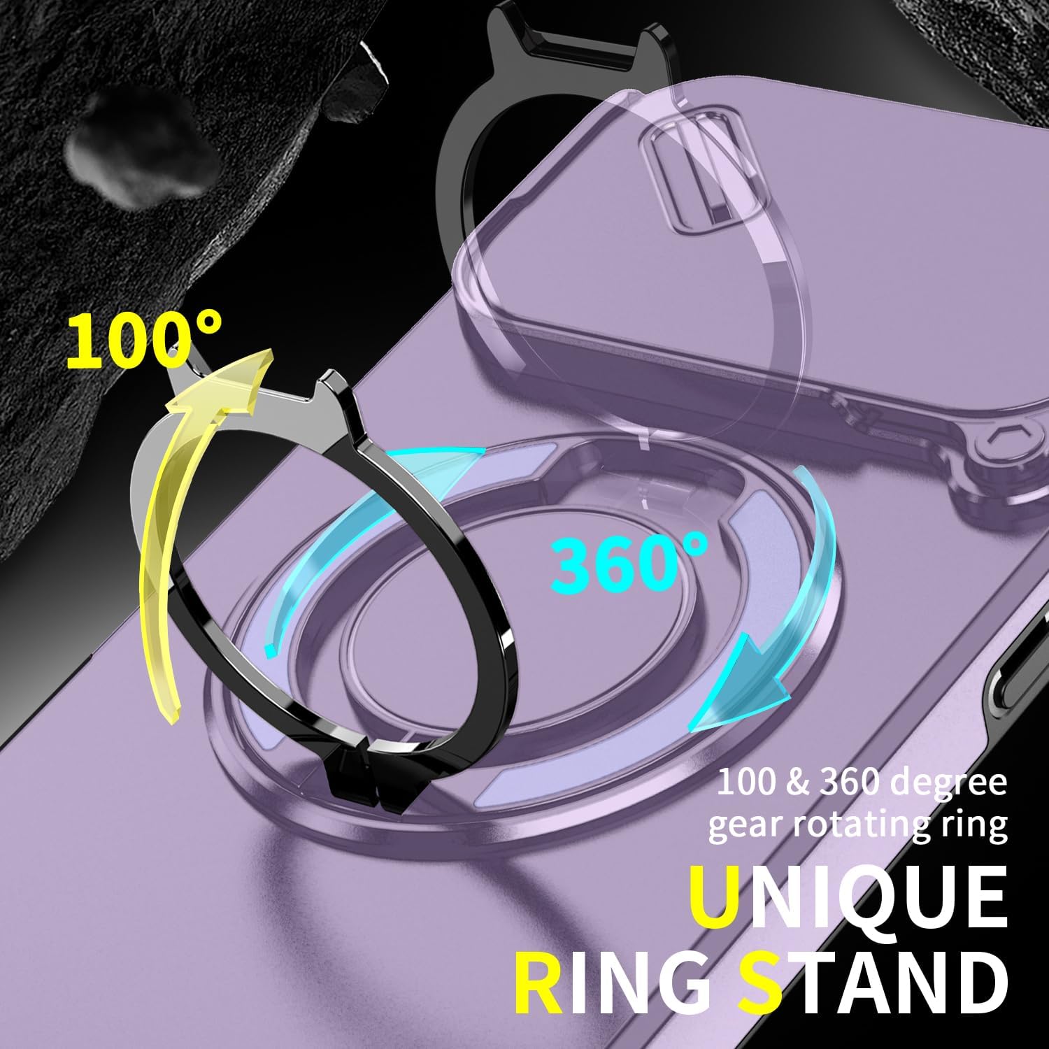 for iPhone 17 Pro Max Case,with Slide Camera Lens Cover+Finger Ring Holder Kickstand,Heavy Duty Shockproof Military Grade Protective Phone Cases (Purple) - Image 4