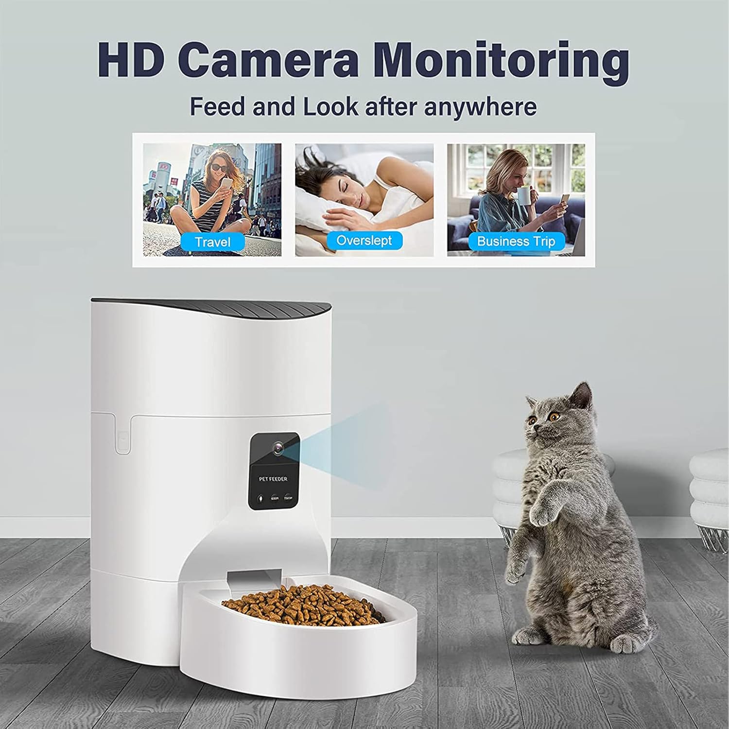 Automatic Pet Dog and Cat Feederwith HD Camera, 8-Meal Auto Pet Feeder with Timer Programmable,Wi-Fi Enabled Smart Phone APP