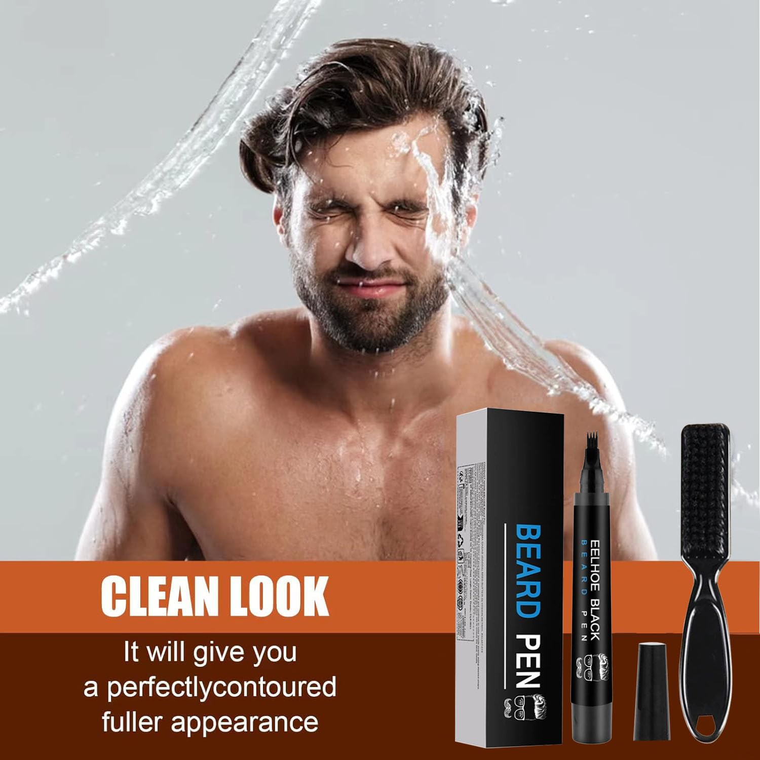Waterproof Beard Filler Kit for Men - Pencil, Pen, Darkener Marker with Natural Finish for Beard, Moustache & Eyebrows - Bristle Brush Included