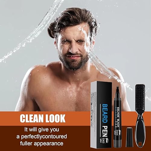 Miniatura 4 de Kit de relleno de barba impermeable para hombres, lápiz, bolígrafo, marcador de oscurecimiento con acabado natural para barba, bigote y cejas,