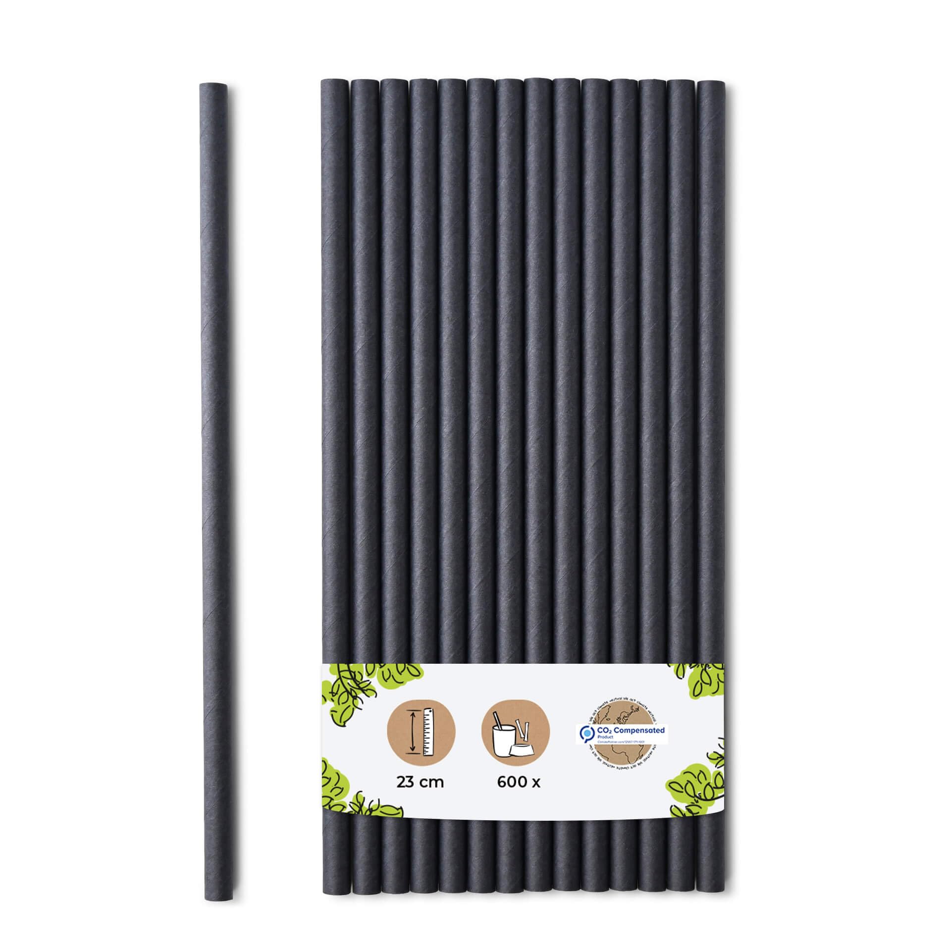BIOZOYG Pajitas de papel Jumbo 23cm paja 8mm Ř I pajitas biodegradables I pajitas negras respetuosas con el medio ambiente I pajitas de fiesta para batidos I pajitas de papel 600 unidades