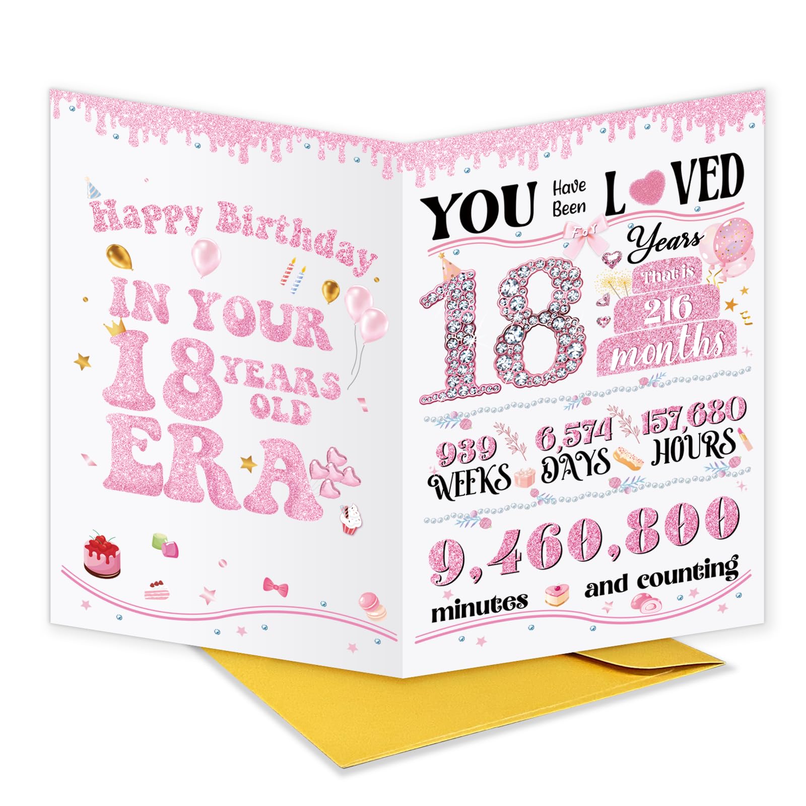 Cute 18th Birthday Card Gift for Girls Bestie Women, Sweet 18 Years Old Birthday Card for Daughter Granddaughter Niece Sister Her, Best Happy Eighteen