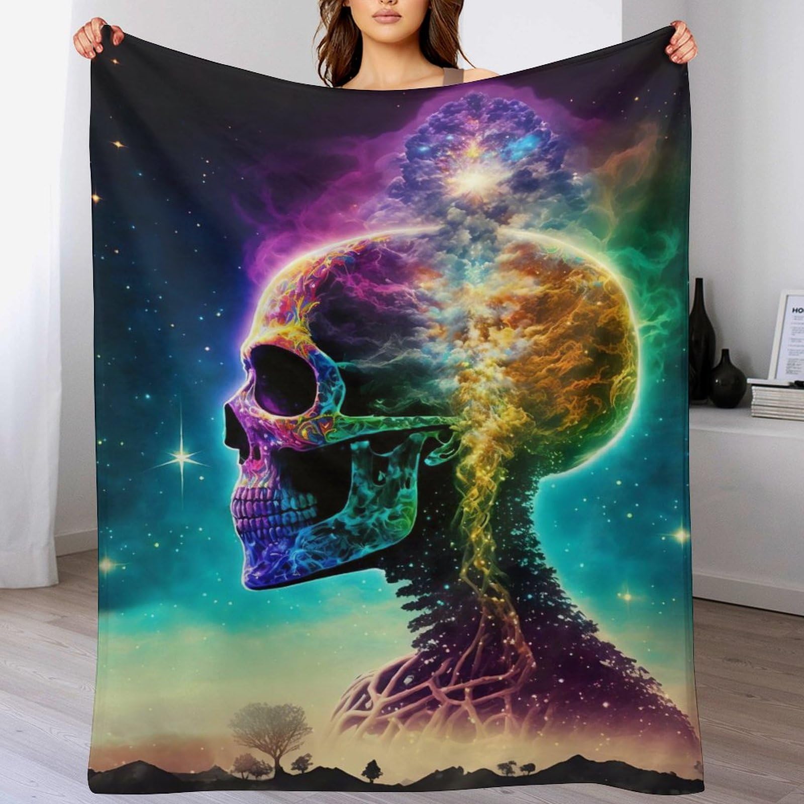 Couverture 3D crâne en flannel douce de 140x180cm chaude