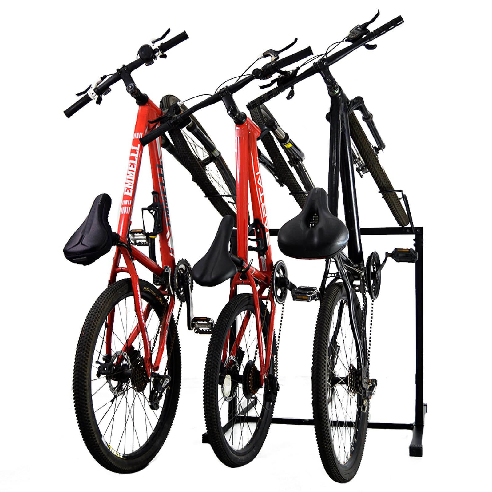 Photo 1 of 3 Bikes Stand Rack, Bikes Floor Stand for Garage, Indoor, Outdoor, Bicycle Parking Rack Fit 20”-29” Mountain Road and Kids Bikes, Max Tire Width 2.9” Easy to Install, Black