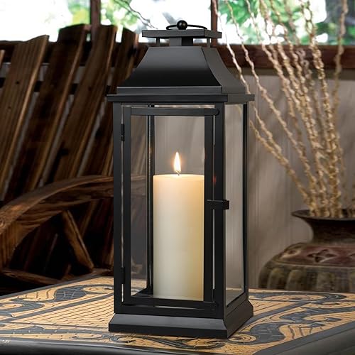 Miniatura 4 de Faroles negros de huracán con paneles de vidrio transparente, ideales para decoración del hogar, fiestas y eventos, linterna versátil de mesa o