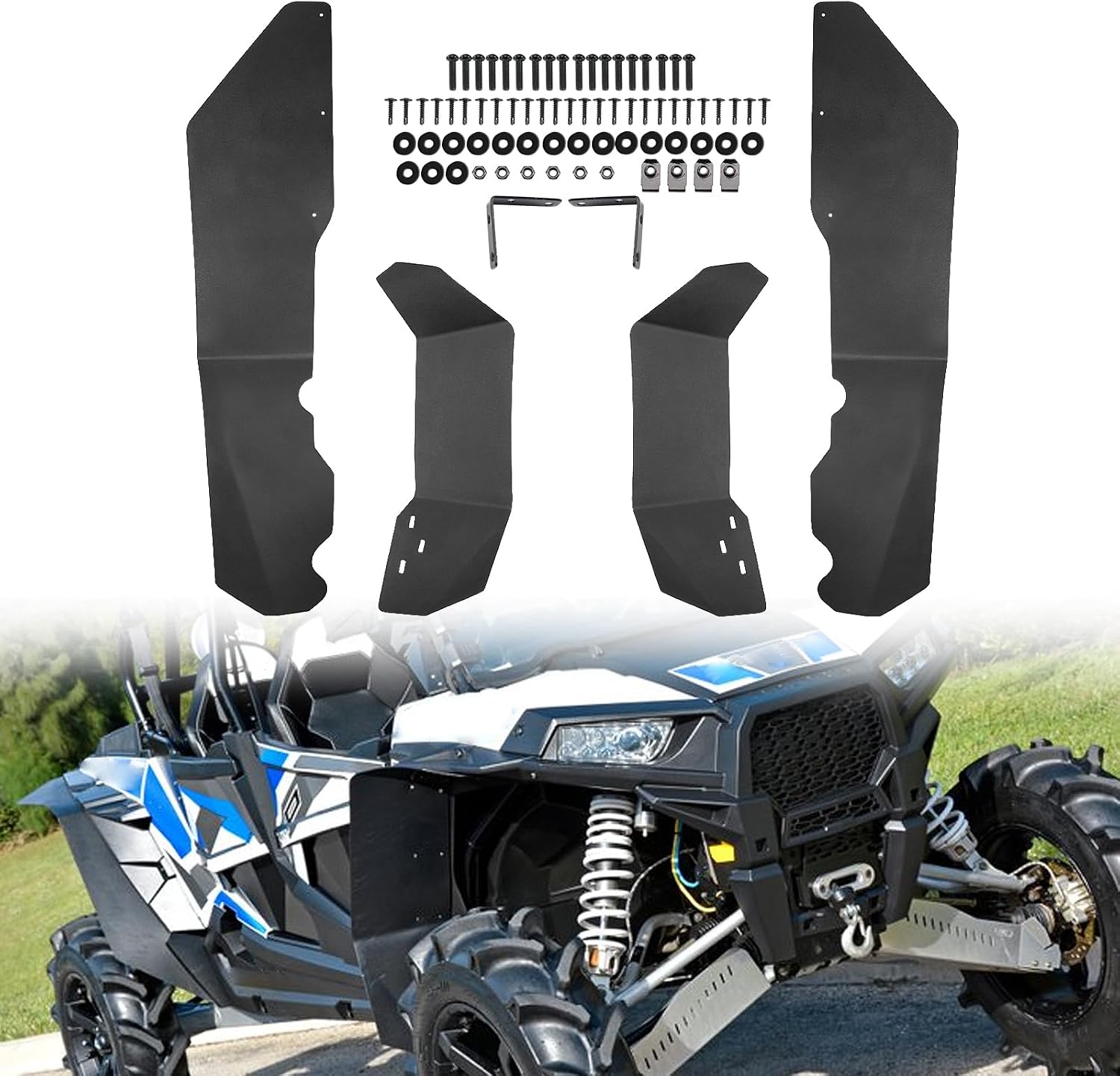 Extended Mud Flaps for RZR XP 1000, Front & Rear Fender Flares Compatible with Polaris RZR XP/XP 4 1000 Accessories 2014-2023 Splash Proof Mud Guards Extensions (4PCS)