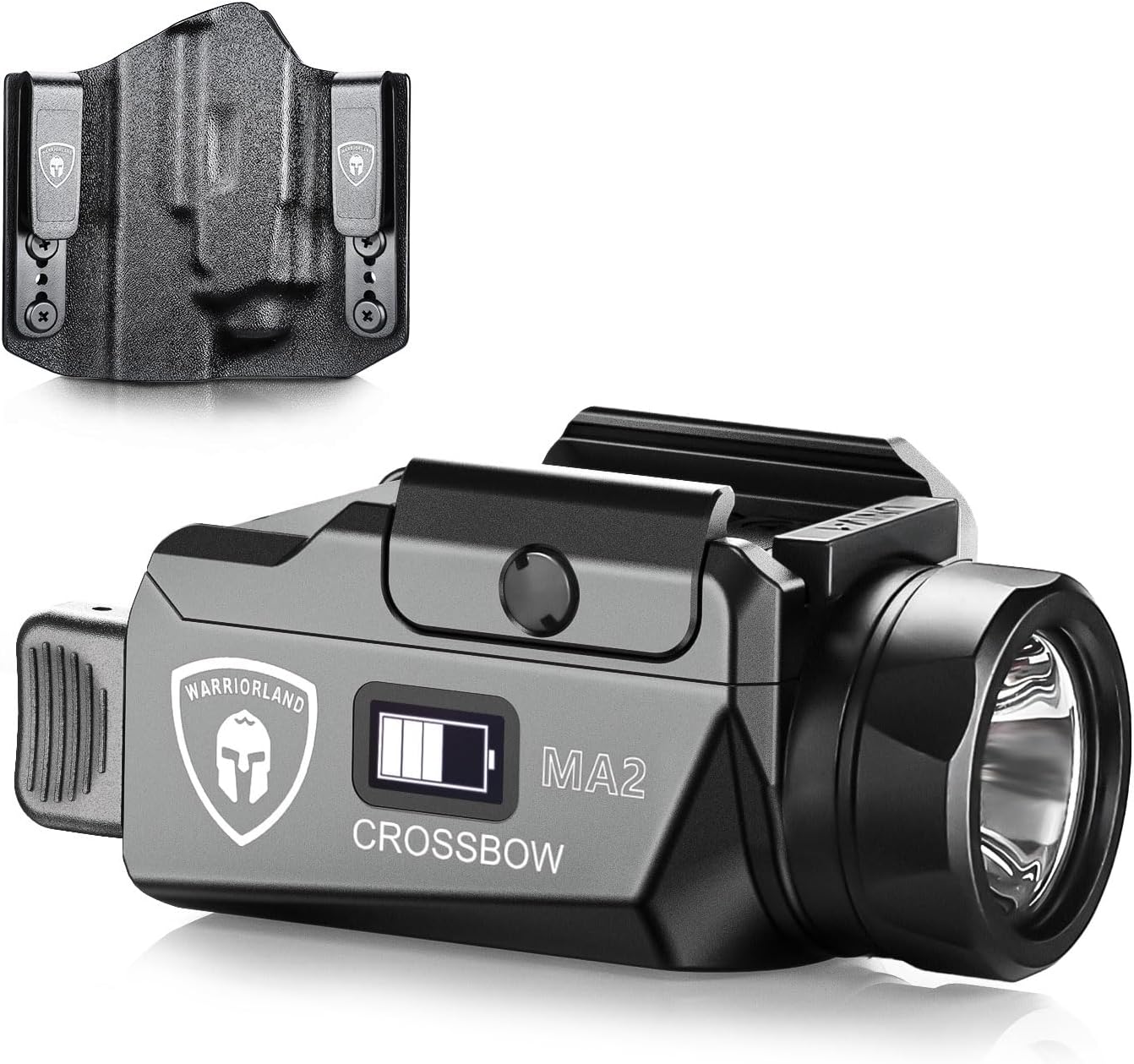 WARRIORLAND MA2 Universal Rail Mounted 800 Lumens Pistol Light with Glock 17/19 OWB Kydex Holster Combo, Magnetic USB Charging Tactical Light with Screen Displays Battery Status