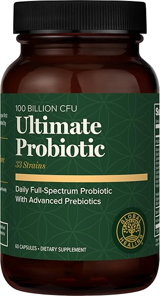 Global Healing Ultimate Probiotic Blend Supplement with Prebiotics and Probiotics for Digestive Health, Digestive Tract, & Immune System, Gut Health for Men & Women, 100 Billion CFU (60 Capsules)