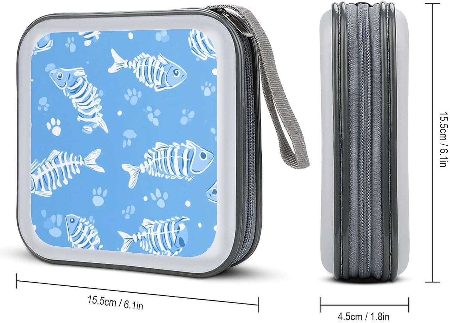 Fish Bones And Paw Prints CD Case Portable DVD Storage Box CD Wallet Holder Binder Organizer for Car Home