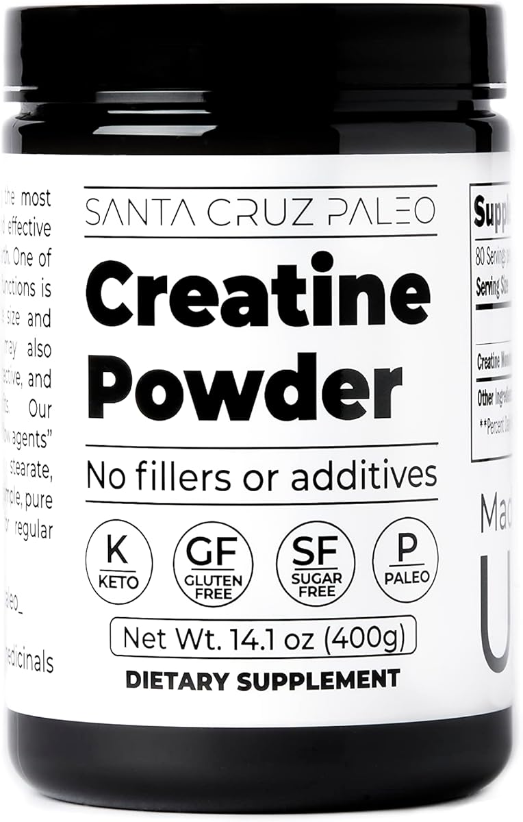 Santa Cruz Paleo Creatine Powder, Supports Muscle Growth & Energy, Gluten Free, Keto, Sugar Free, Paleo, No Fillers or Additives, Creatine Monohydrate Powder, 14.1oz, 80 Servings