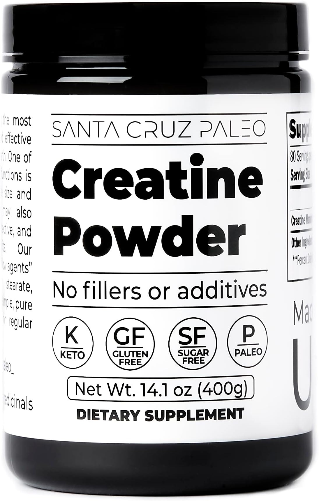 Creatine Powder, Supports Muscle Growth, Gluten Free, Keto, Sugar Free, Paleo, No Fillers or Additives, Creatine Monohydrate Powder 5g per Serving, 100 Servings, 400g