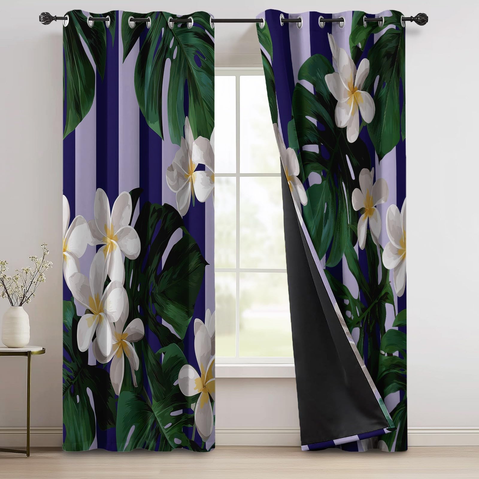 Verdunkelungsvorhänge B75 x H166 cm 2 Paneele, Geräuschreduzierung & Wärmeisolierung Mode Streifen Schick Floral Pflanzen Vorhänge Blickdicht für Schlafzimmer Wohnzimmer Kinderzimmer, Bunt