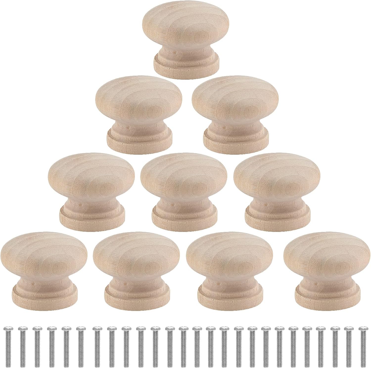 Uenhoy 30 Pcs Round Wooden Cabinet Knobs 1-1/8" (28mm) Unfinished Wooden Pulls Mushroom Shape Wood Knobs for Cabinet Dresser Drawer