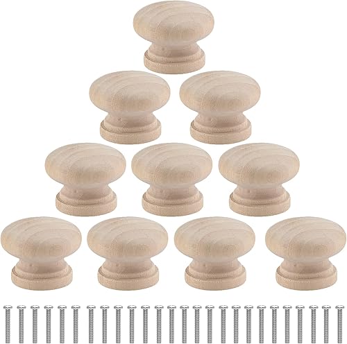 Miniatura 9 de 20 pomos redondos de madera para gabinetes de 1-38 pulgadas (1.378 in), pomos de madera en forma de hongo, pomos de madera para gabinete, aparador y
