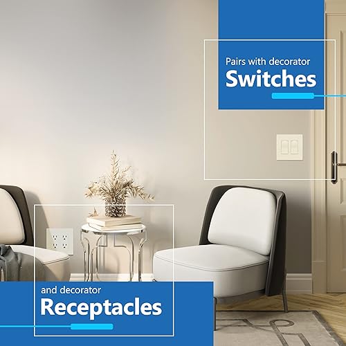 Miniatura 333 de LIDER - Cubierta decorativa de interruptor doble con acabado mate, placa de pared sin tornillos, tamaño mediano, 2 bandas, 4.88 x 4.92 pulgadas