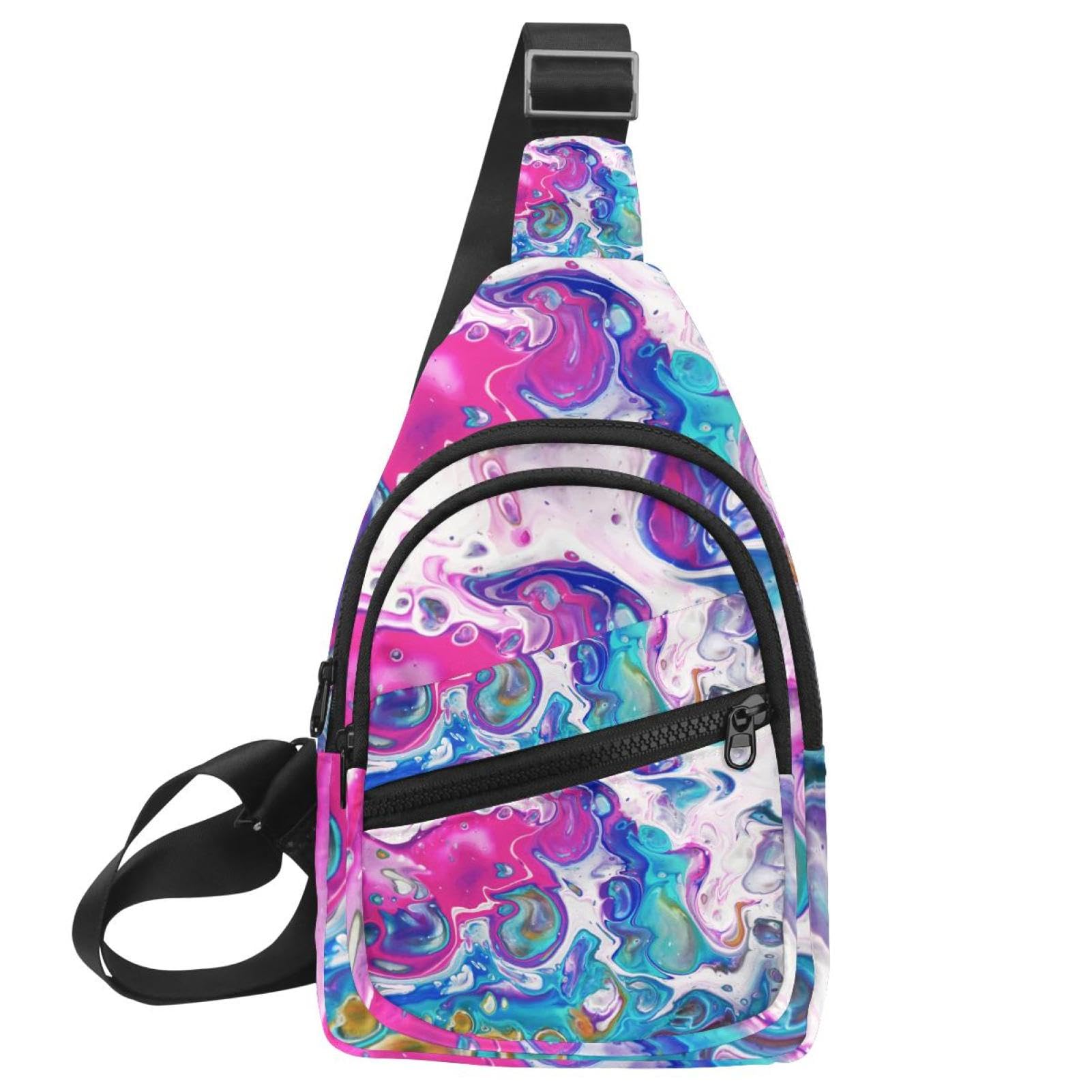 Bolsa sling ajustable de arte abstracto para evitar cargar mochilas pesadas 7