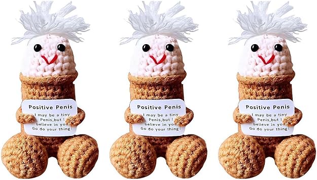 Wmool Inspirational Crochet Positive Crochet Cute Wool Handmade Emotional Cheer Support Funny Knitted Doll Cheer up Gifts for New Year Birthday Friends Party Decoration Encouragement