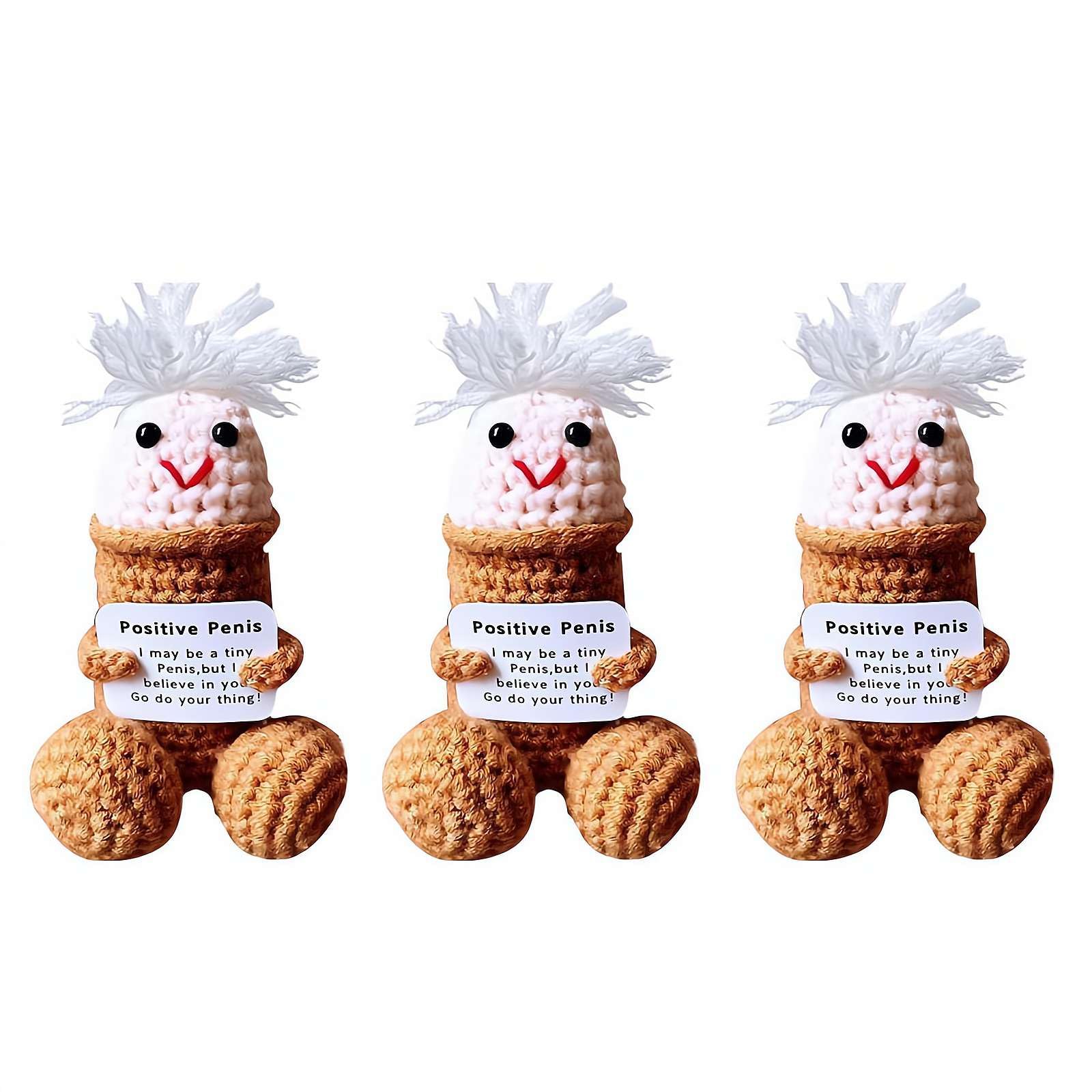 Positiver Pinguin Aus Wolle – Niedliche Häkelpuppe Mit Motivationskarte (6,5 Cm)