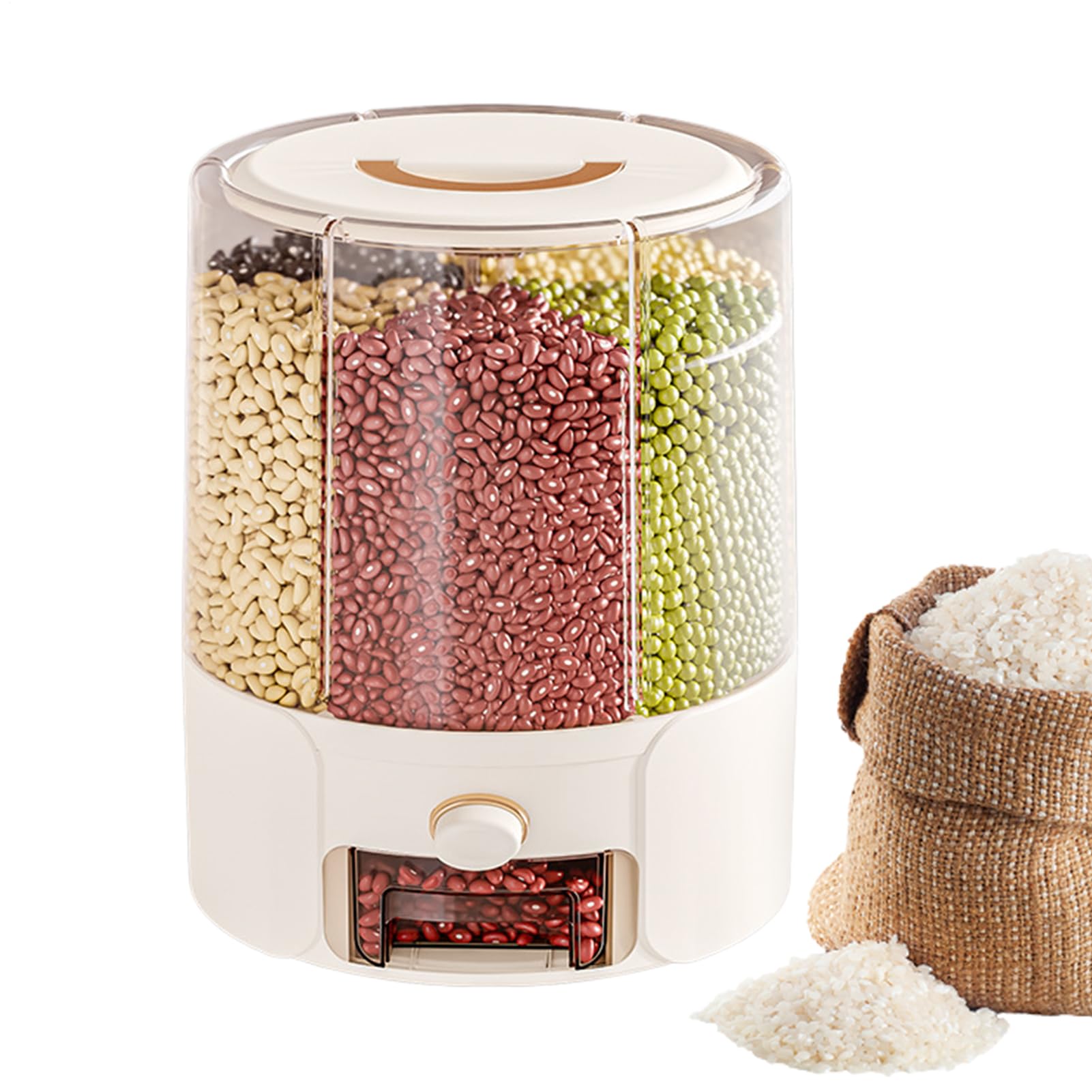 Genérico Recipiente para Arroz - Cubo Giratorio Para Arroz - Barril Sellado Anti Insectos Anti Humedad Alimentario Con Divisores Para Granos Legumbres Cereales Snacks Mascotas Uso En Cocina