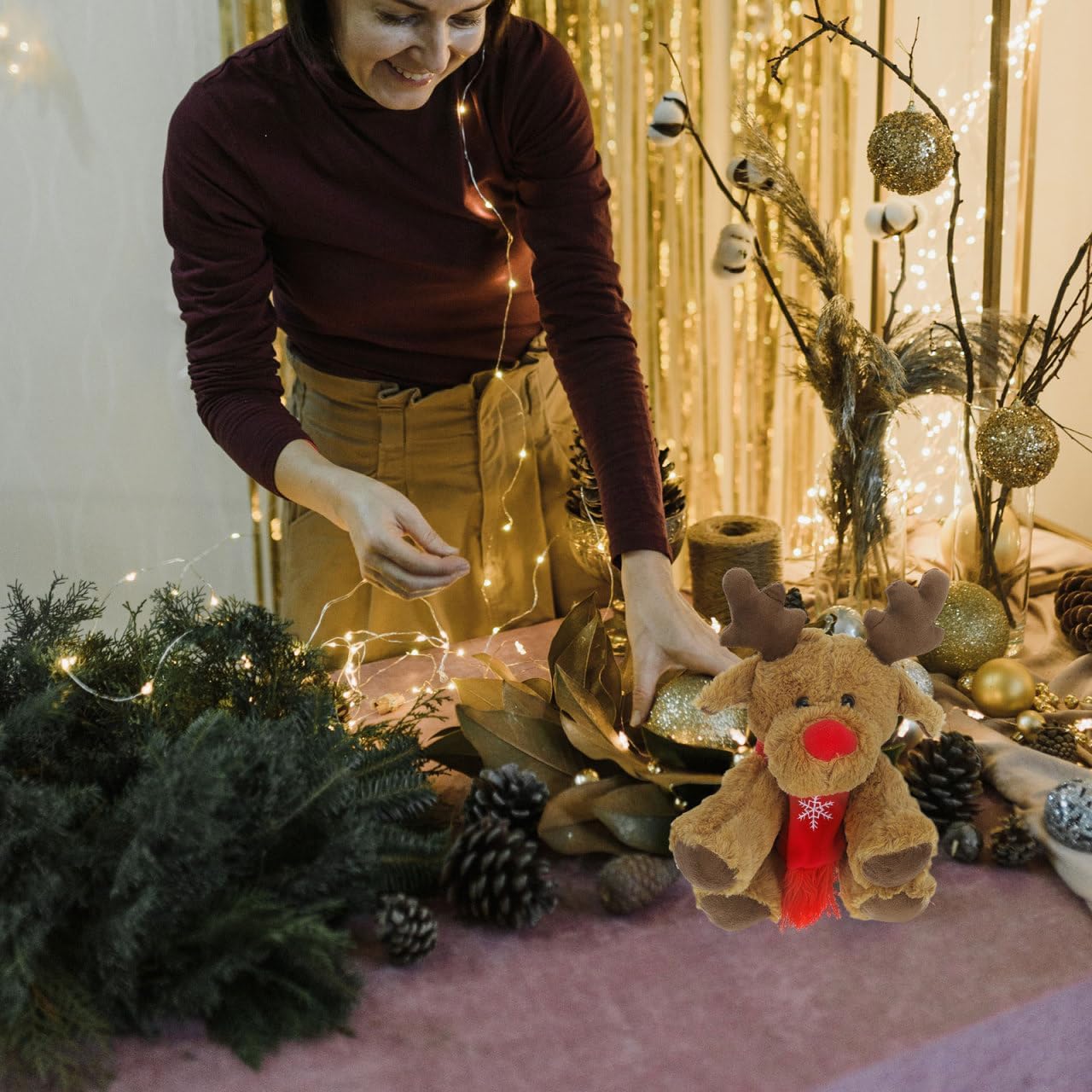 Toyvian Reindeer Stuffed Animal: 11.4 Inch Soft Christmas Elk Stuffed Plush Toy - Cashmere & PP Cotton Material - Cute Rudolph Reindeer Deer Doll for Christmas Home Decor (Sitting Position)