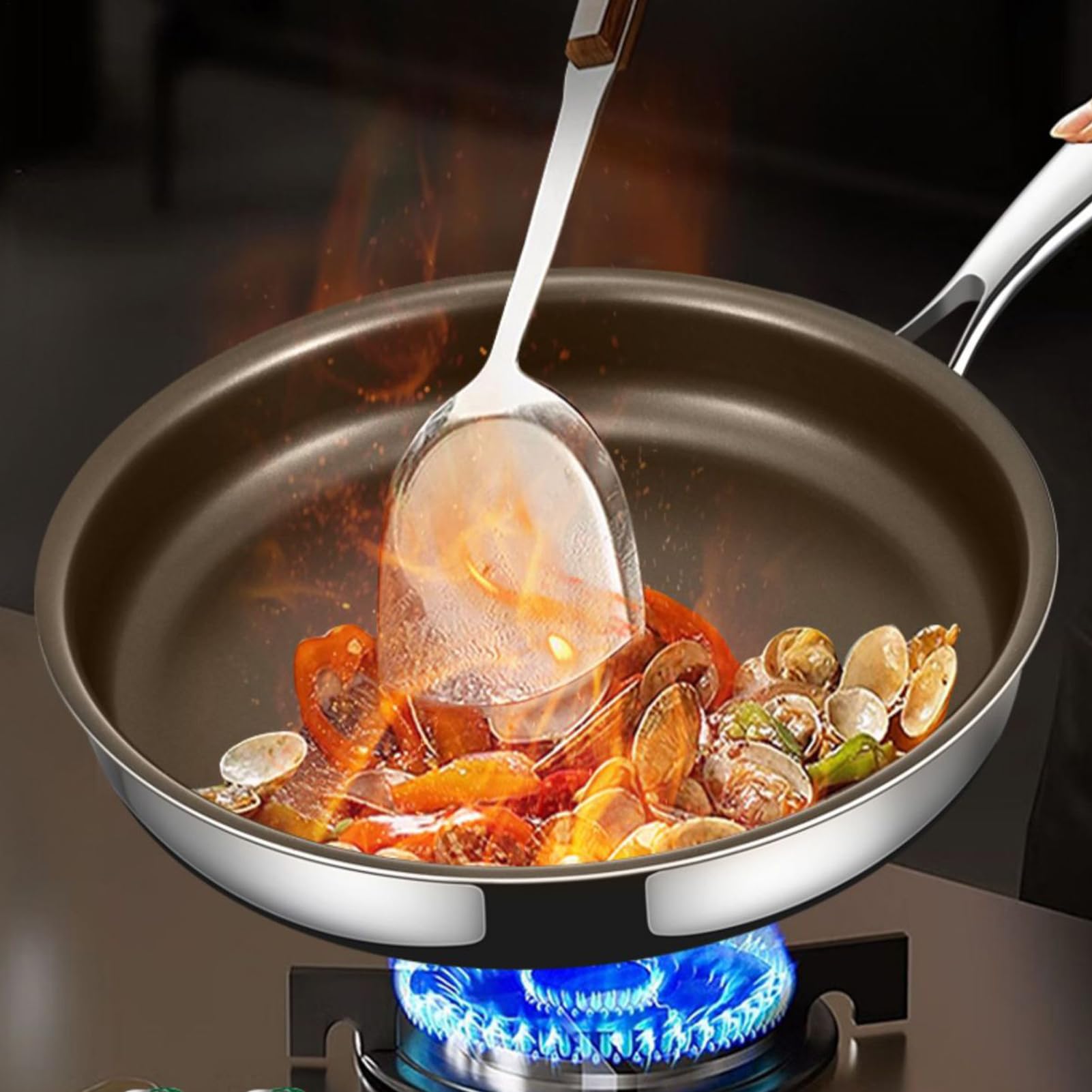 Padella antiaderente, con manico e coperchio resistenti al calore, padelle antiaderenti | Per Forno elettrico in ceramica Grill Frittata Uova Bistecca Carne Cibo fatto in casa