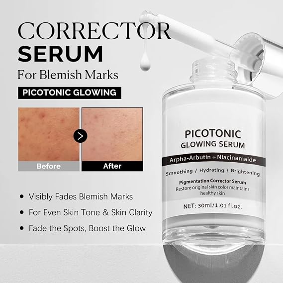 2PCS Cyano Pink Spicule Serum + Picotonic Glowing Ampoule Duo - Pore & Spot Skin Care Set - Korean Skin Care Face Serum - Shrinks Pores & Fades Blemish Marks & Boosts Collagen for Smooth