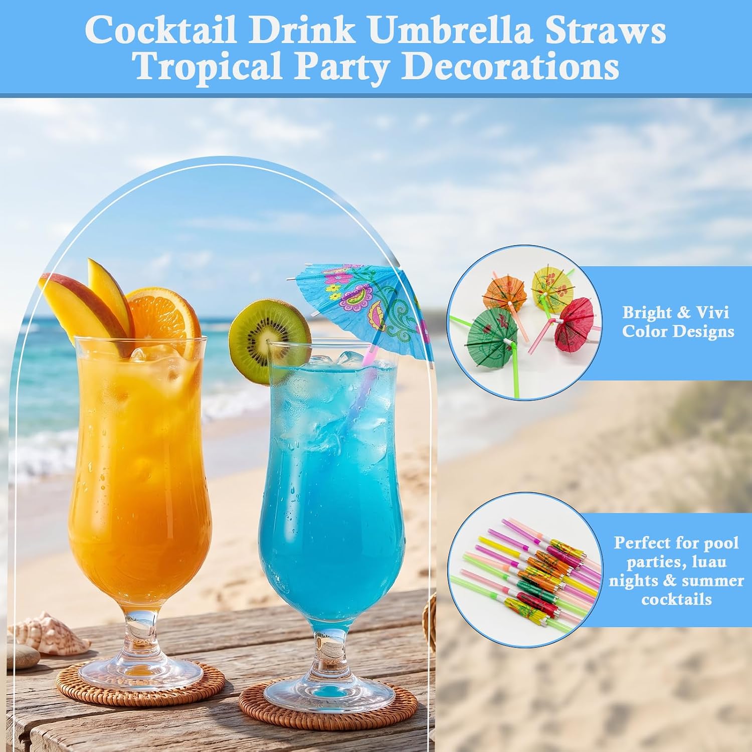 Hurricane Glass Set of 6 with Umbrella Drink Straws 10pcs-Pina Colada Cocktail Glasses for Milkshake,Tall Cocktail Glasses, Mojito, Margarita, Sangria Tulip Drinking Cups