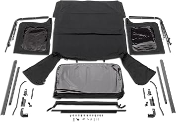 Rugged Ridge Black Diamond Soft Top - Fits 19761986 Jeep CJ & 19871995 Jeep Wrangler YJ with Factory Full Steel Doors - Durable Soft Top with Heat-Sealed Seams & Marine-Grade, Self-Correcting Zippers