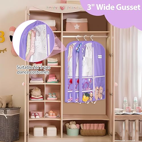 Miniatura 3 de MISSLO Bolsas de ropa de baile para bailarines de 40 pulgadas, bolsa de ropa colgante para disfraces de baile, bolsas de ropa para niños con 3