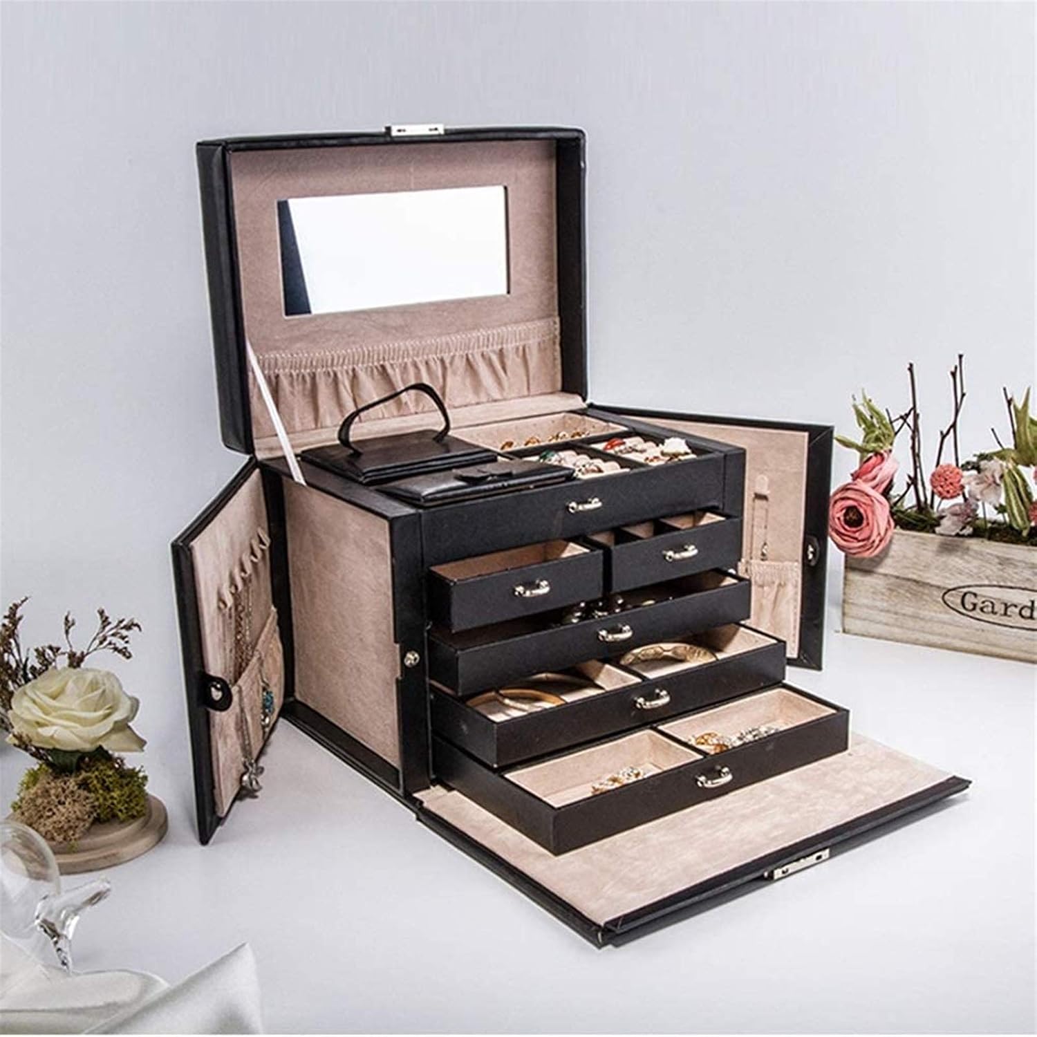 Jewelry Box Organizer Showcase Lock Locker Exquisite Leather Jewelry Box Handmade Travel Jewelry Box Storage Box Rack Portable/Lavender Violet/One Size image 2
