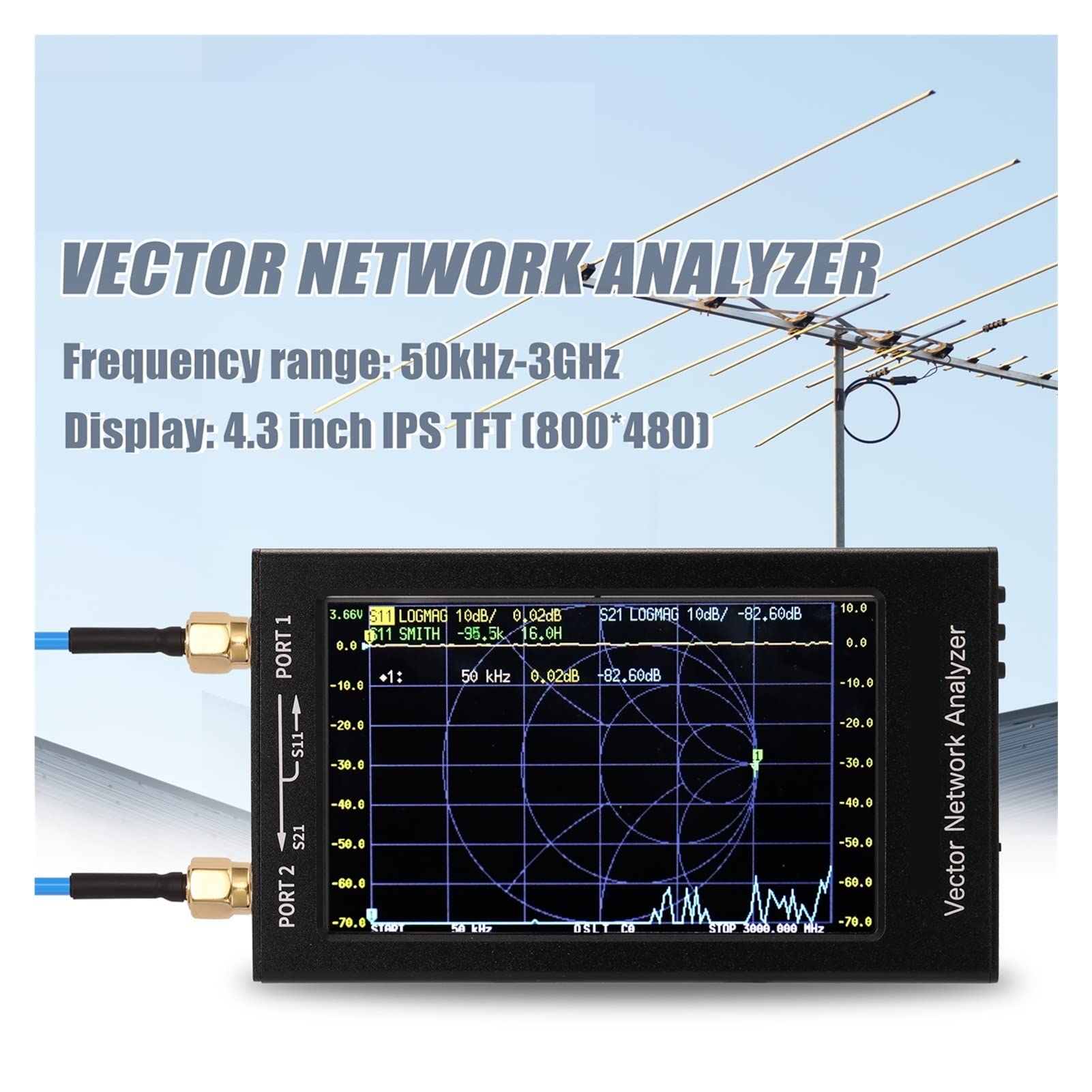 Spectrum Analyzer, V2 Vector Network Analyzer Digital Nano VNA Próbnik MF HF VHF UHF USB Analizator anteny logicznej Parametry S, stosunek fali stojącej napięcia(2.8 inch V2)