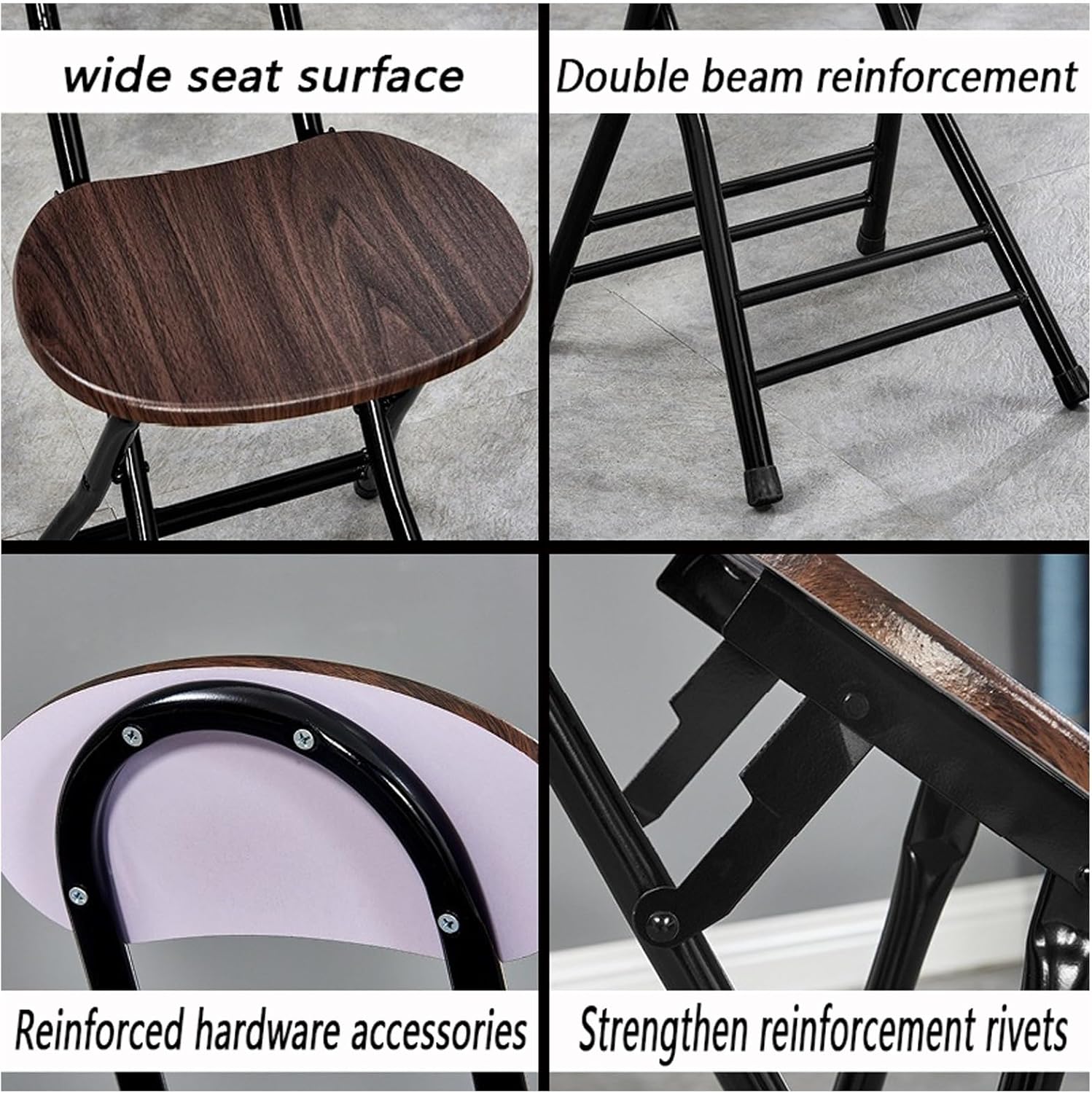 1 Pack Guest Chairs Foldable Metal Folding Stools 76cm - Stackable Simple and Stylish Hard Seats Commercial Event Seat,for Indoor Outdoor(Stone Black)