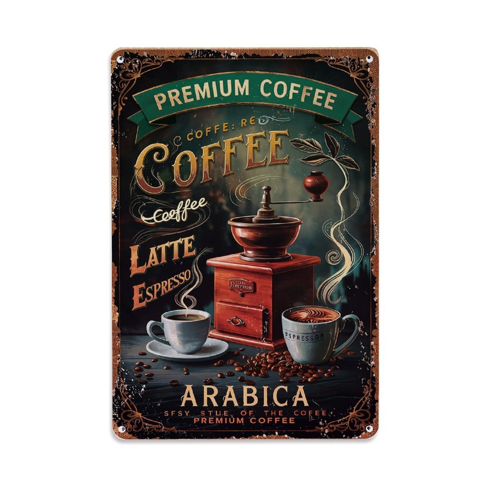 Jdfenggu Vintage Premium Coffee Latte Espresso Arabica Retro Metal Tin Sign, Decor Art Poster For Bar, Home, Man Cave, Kitchen, Laundry Room Gift 8X12inch