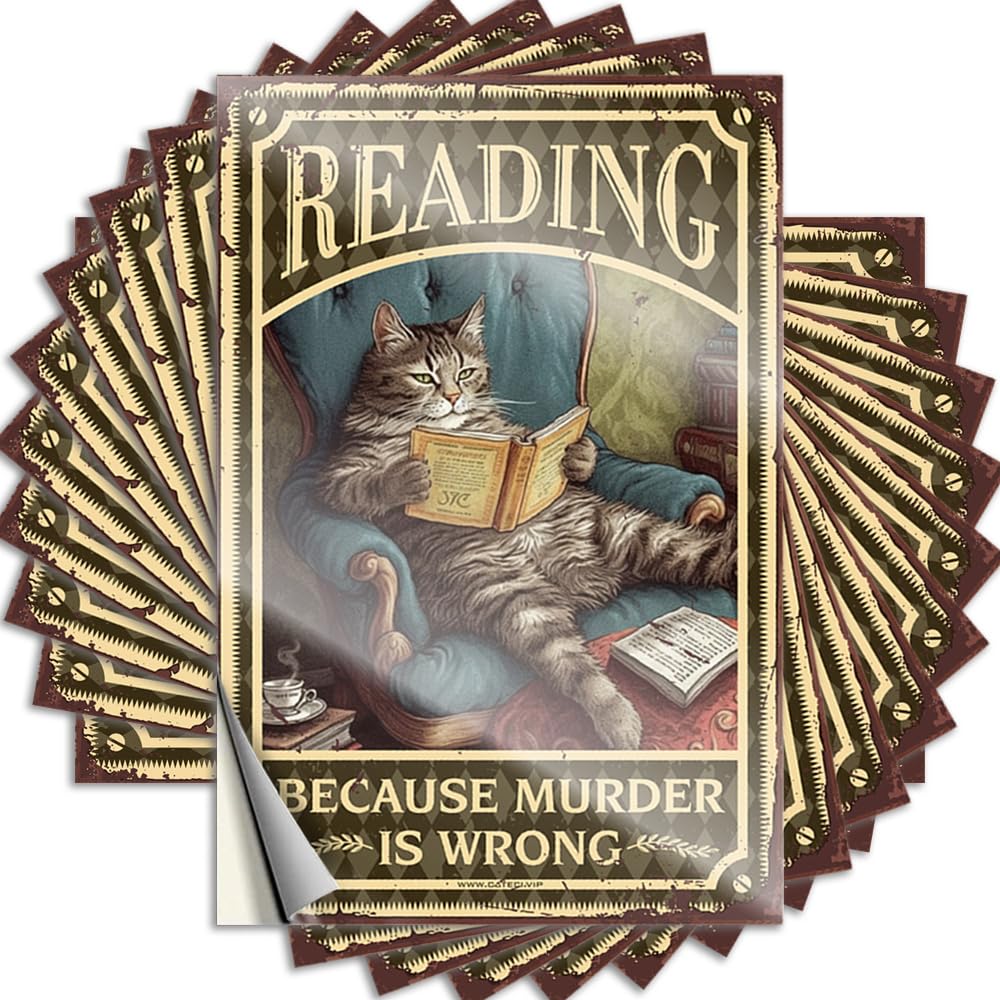 Cat Reading Because Murder is Wrong Home Hunting DIY | Big Decal Bottle Removable Vinyl Sticker Decal(8X12CM)