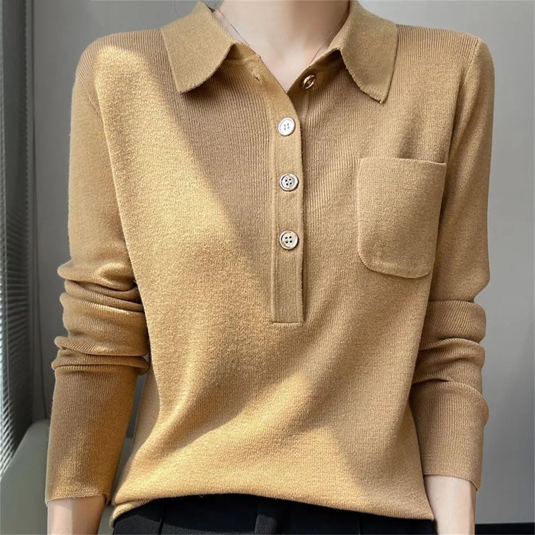 Polo Weater Pull en Laine Tricoté pour Femme Haut Décontracté