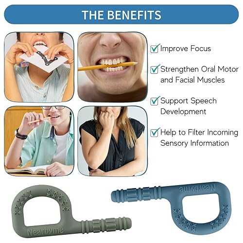 Miniatura 3 de Herramienta sensorial para masticar con motor oral, juguete sensorial para masticar en forma de P, paquete de 3 palitos de silicona para