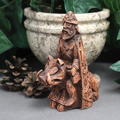 Miniatura 2 de Dryad Design Freyr - Figura nórdica del dios de la fertilidad y la prosperidad, decoración de altar pagano vikingo (acabado de madera)