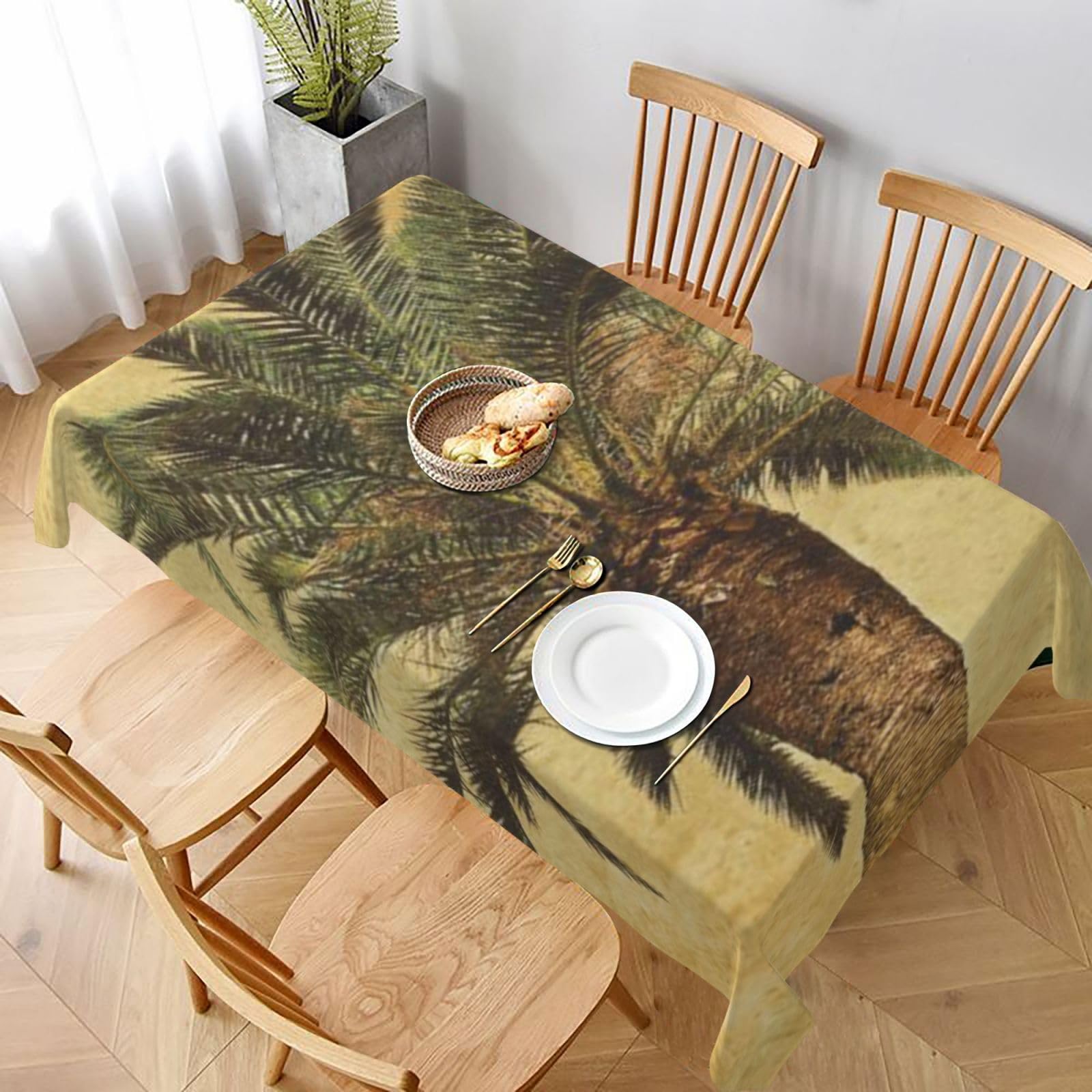 BNVSADC Palm Tree Tropical Printed Rectangle Tablecloth 228x152 CM, Water Resistant Polyester Table Cloth Decorative Fabric Table Covers for Kitchen Dining Table Parties Camping
