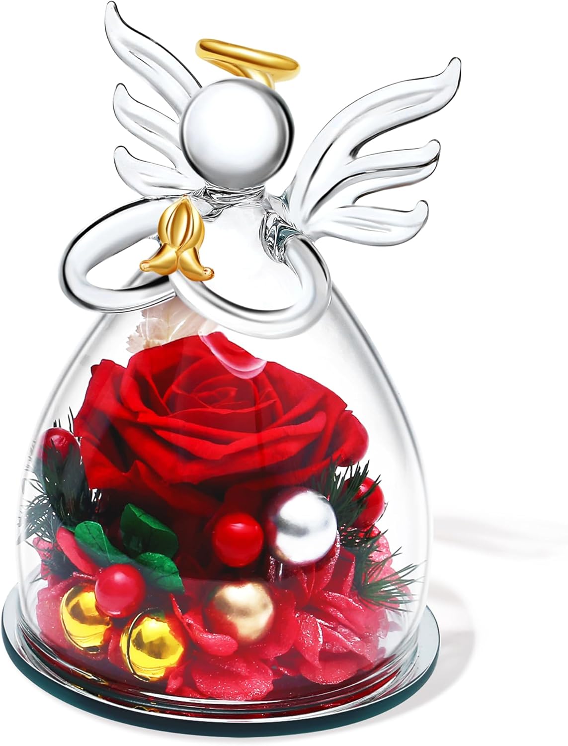 SITUMEIZI Valentines Day Rose Gifts for Her,Birthday Gifts for Women Mom,Preserved Rose in Glass Angel Figurine,Angel Mothers Day Rose Gift for Mom Grandma,Red Gifts Flowers Anniversary Valentines#