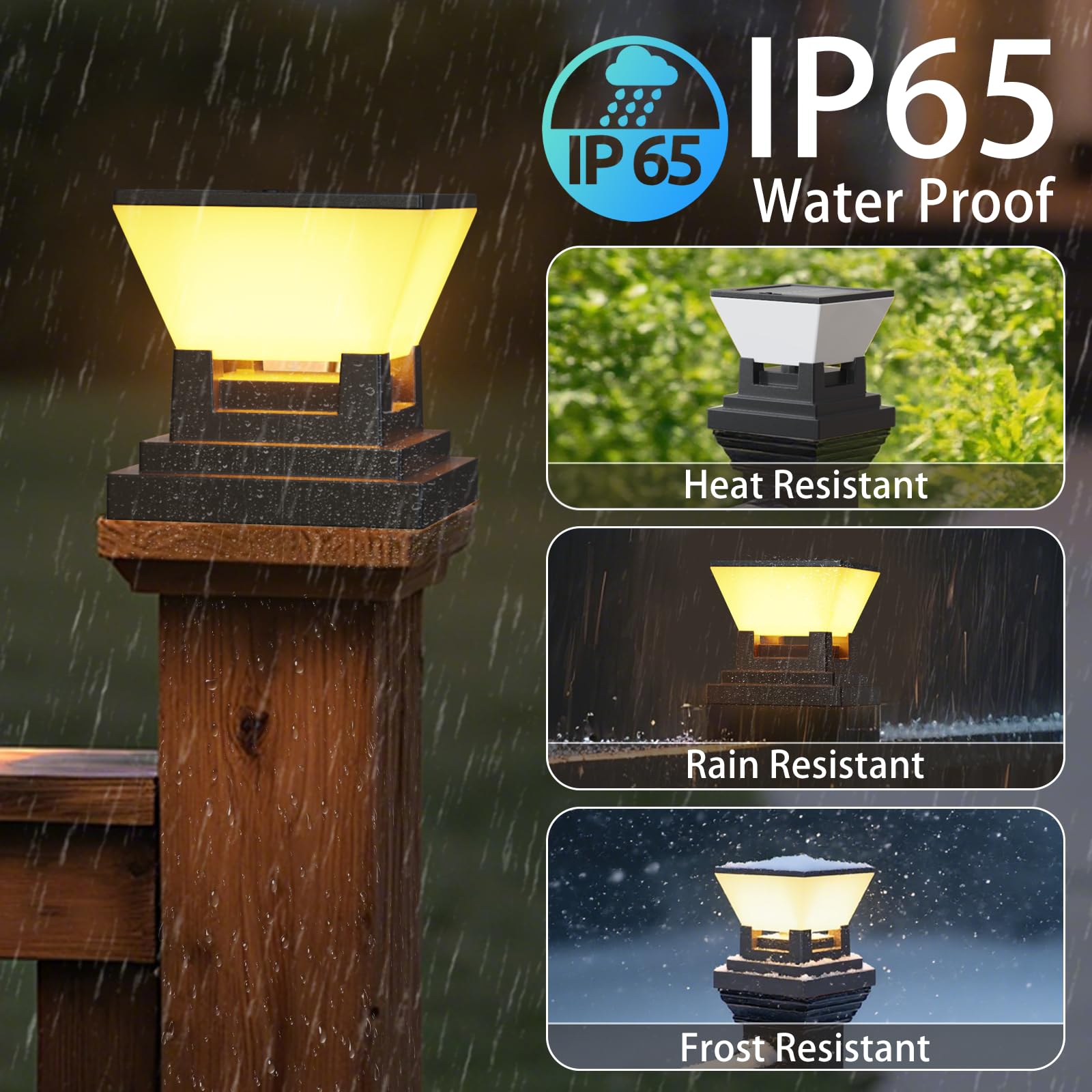 ACMHNC 2 Stück Solar Pfostenkappe 7x7 8x8 9x9 10x10, Zaunpfosten Lampe | 3 Lichtfarben, IP65 Pfostenleuchte, 1500mAh Akku 10 Std für quadratische Zaun, Torpfosten